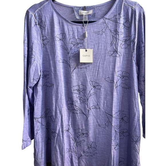 NWT Cupio Women’s Large Pretty Floral Violet Blouse Spring Summer Asymmetrical - Picture 2 of 16